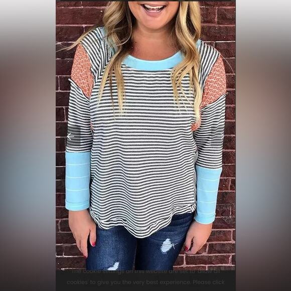 Ces Femme Striped Patchwork Print Long Sleeve Knit Top, EUC, Size Small - Picture 1 of 13